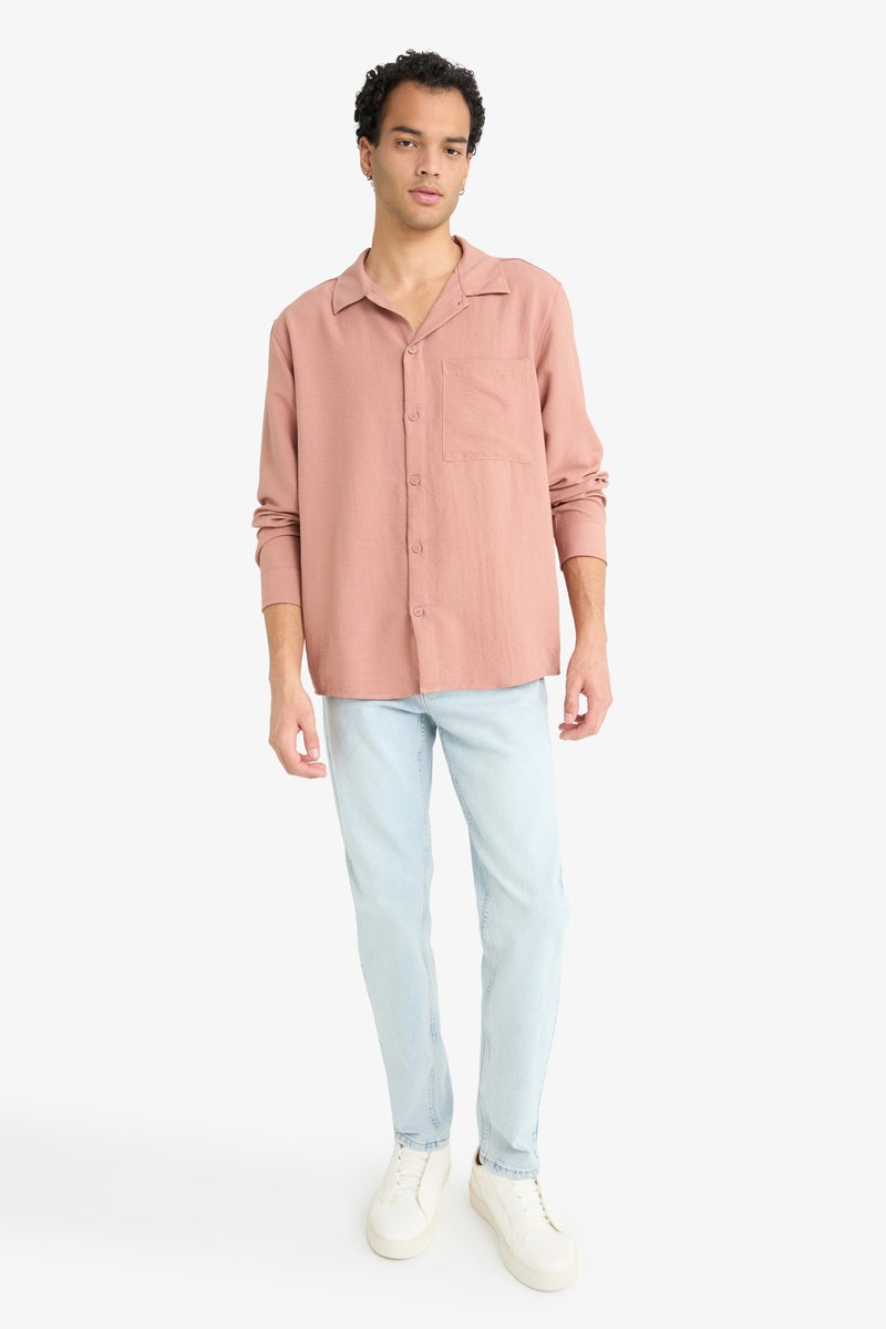 DeFacto Pink Man Relax Fit Woven Long Sleeve Shirt Casual - Image 2